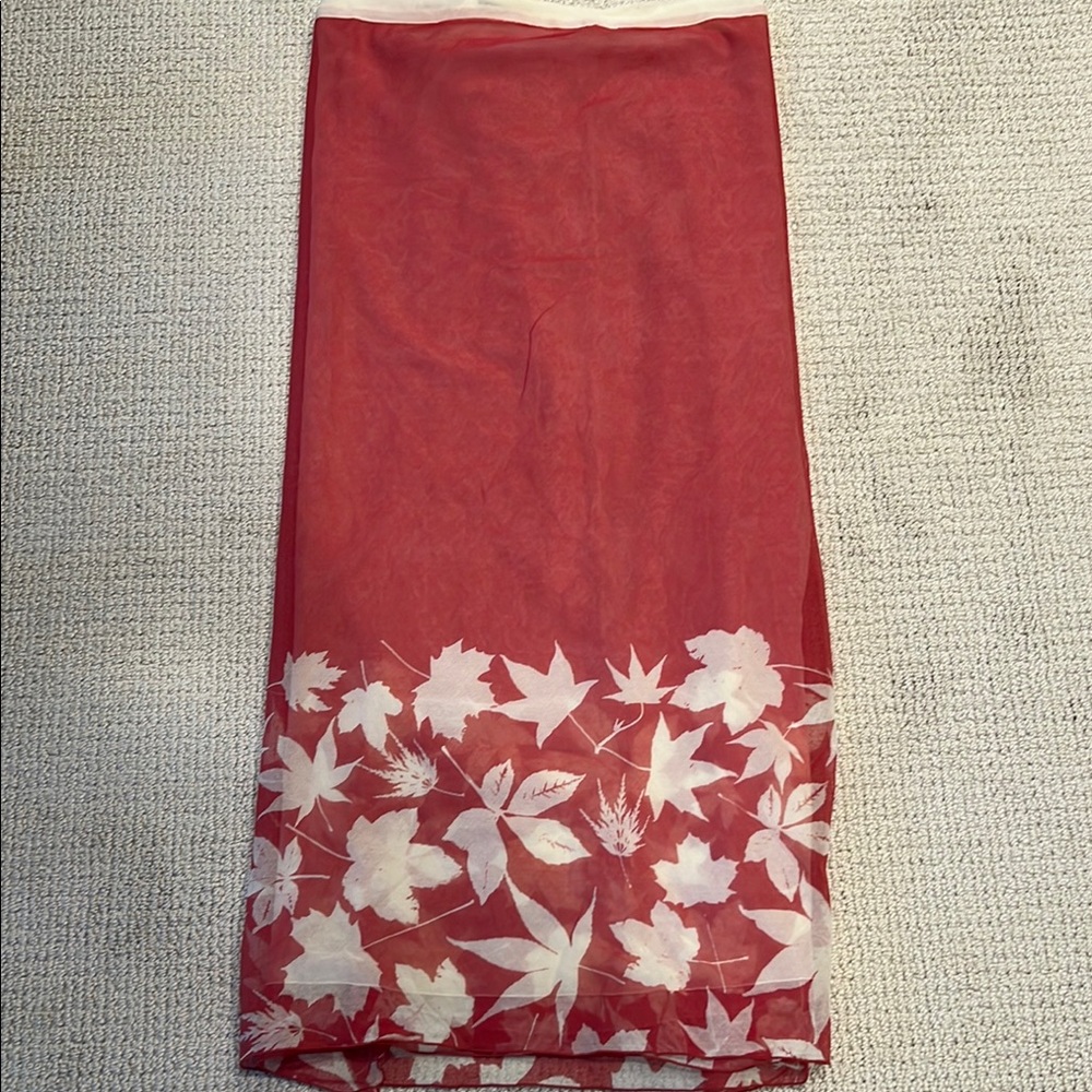 Red Leaf Print wrap skirt
